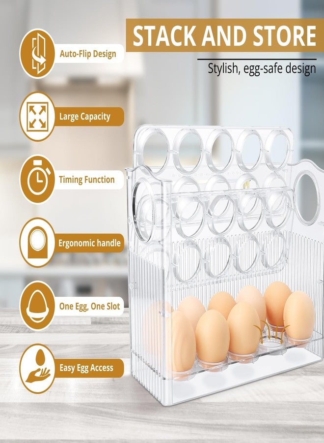 Flexzion Flippable Egg Fridge Organizer - Slim Egg Holder for Refrigerator Door 30-Egg Capacity Clear Egg Saver for Fridge 3-Layer Egg Storage Container for Refrigerator with Freshness Tracker - Image 5